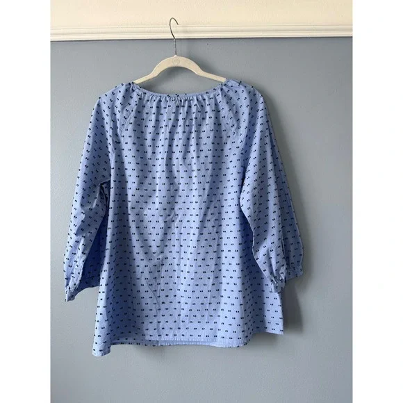 Talbots Women Light Blue Black Dot Print 3/4 Sleeve Button Neck Tunic Top Size L - Picture 12 of 12